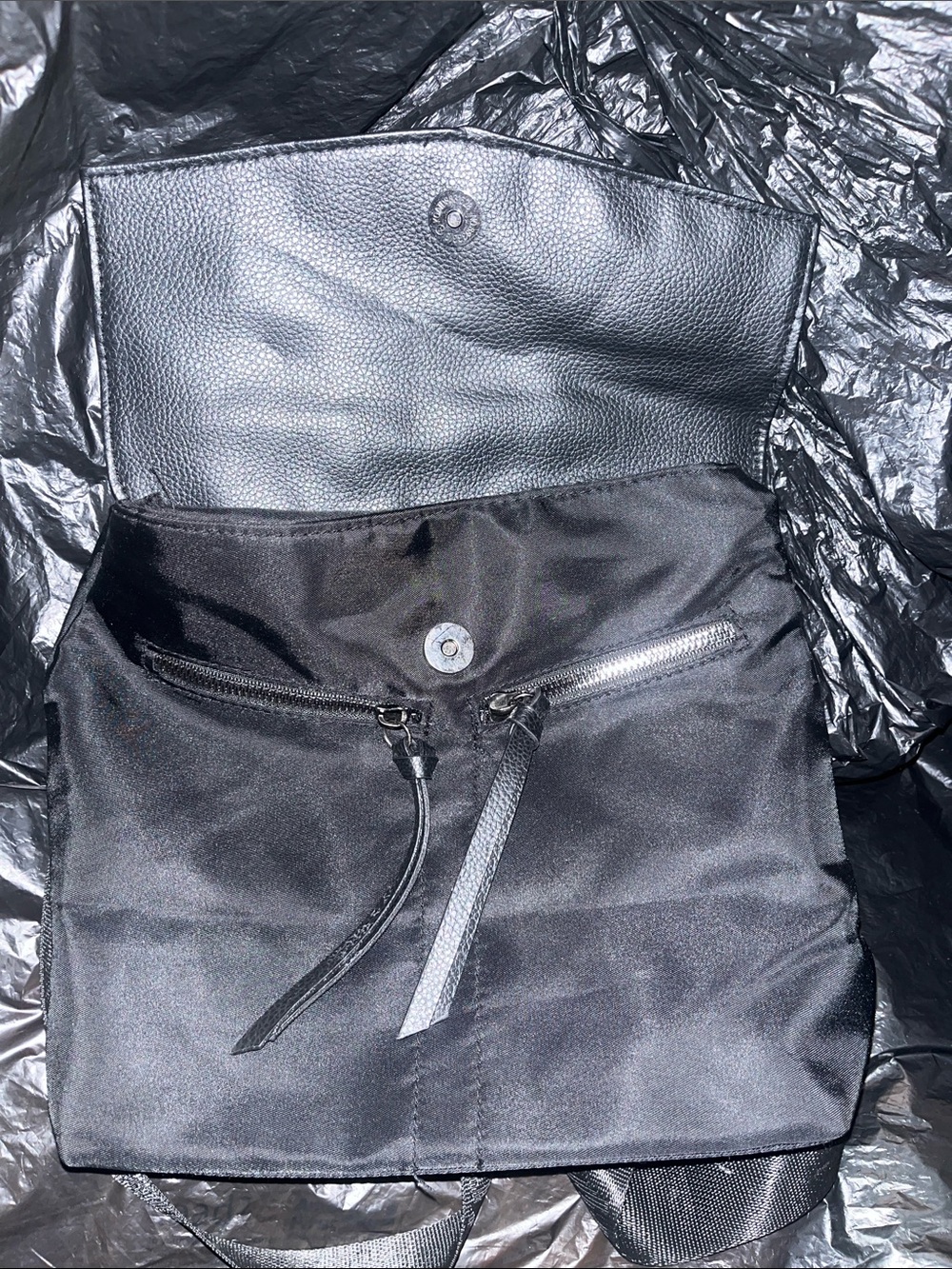 Botkier Black Mini Backpack with Pebbled Black Leather Flap
